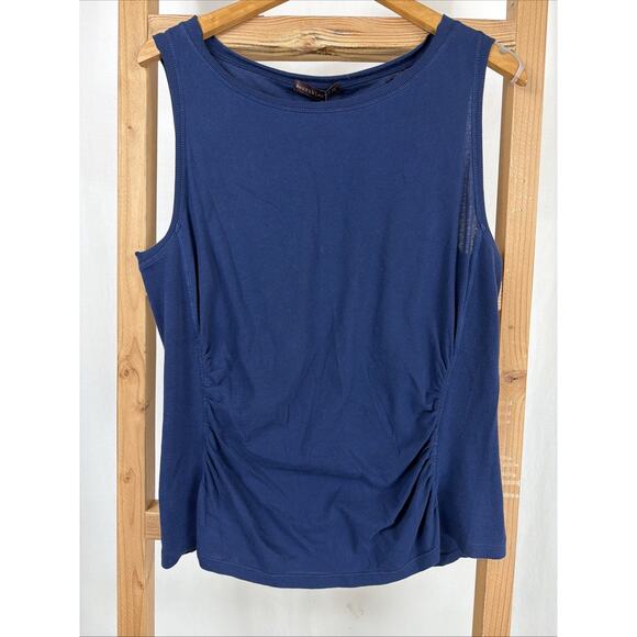 XCVI Tops - NWT XCVI Navy Round Neck Ruched Ribbed Sides Tank Top #1173 Size XL